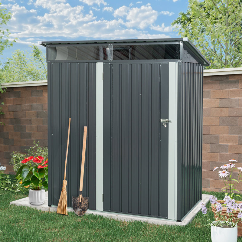 Remise de rangement extérieure 5X3 en métal gris avec plaque transparente