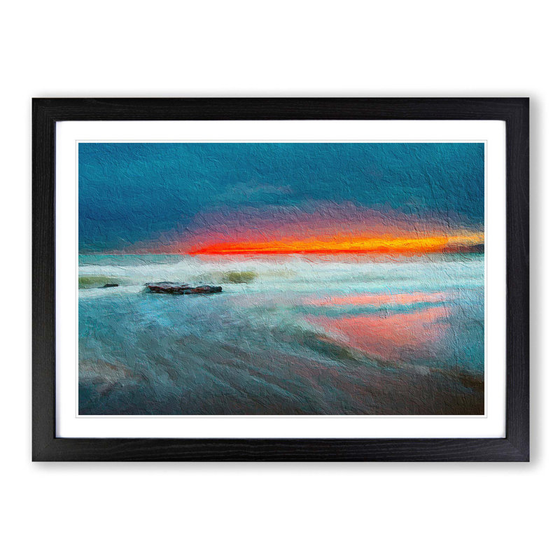 Orange Sunset in Malaga Spain in Abstract - Picture Frame Painting Print on MDF, 48cm H x 65cm W x 2cm D, Black Framed