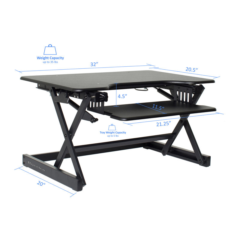  Convertisseur de bureau debout réglable en hauteur 46 po avec support pour écran double et plateau pour clavier profond beige