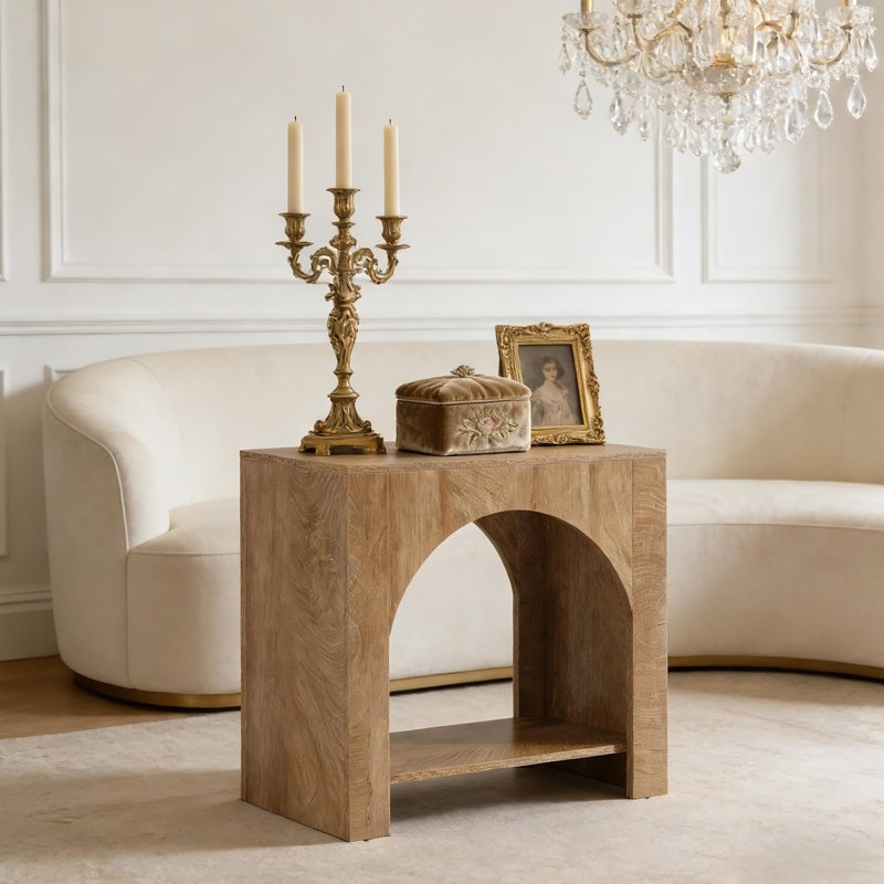 2-Tier Bedside Table, Classic End Table, Rectangular Side Table, Brown