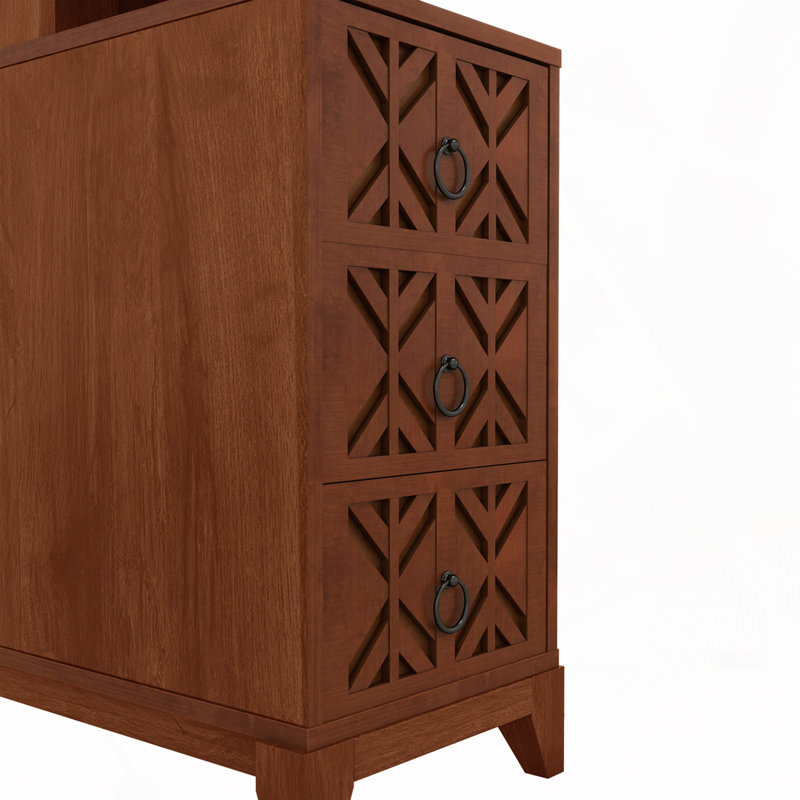 End Table with 3 Drawers, Corner Table with 4 Open Shelves, Tall Side Table for Bedroom and Corner