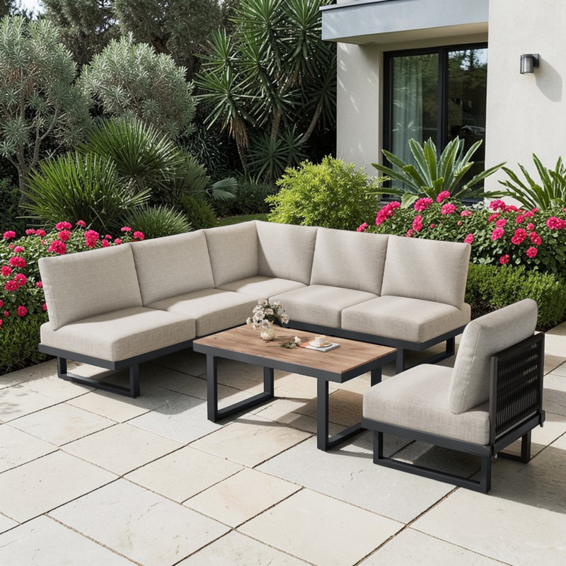 180cm Wide L-Shaped Iron Patio Sectional Set