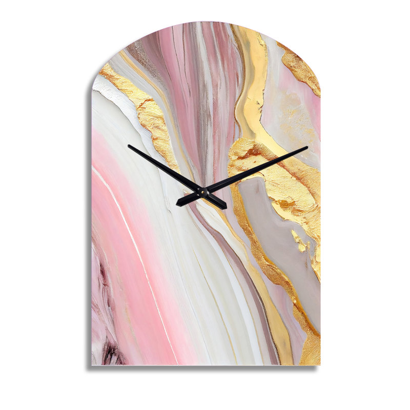 Horloge murale en marbre rose et or abstrait III, Grand
