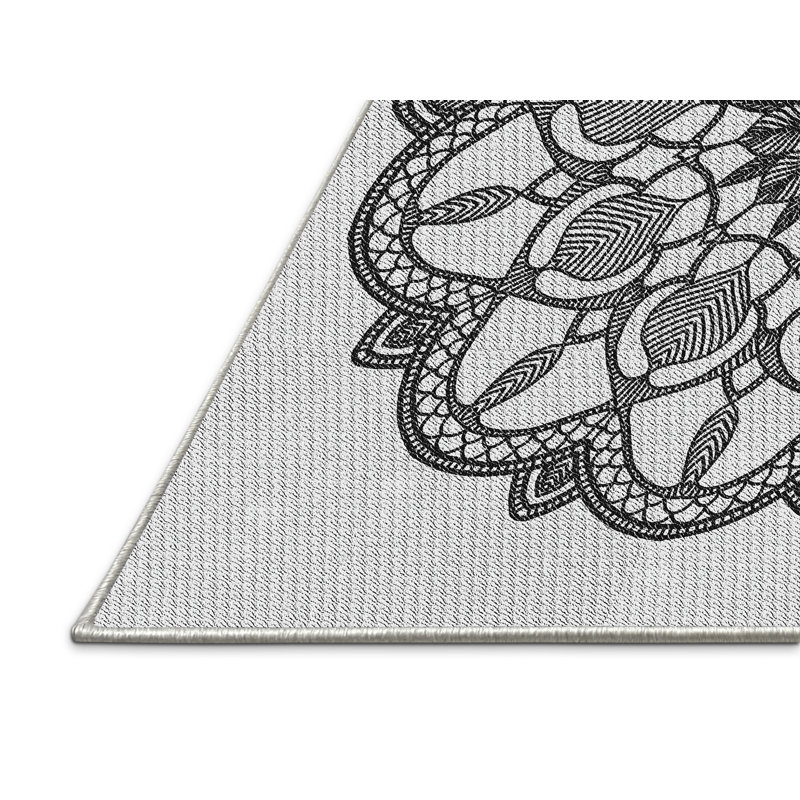 Laine tissée à la main orientale/florale en laine et polyester noir/gris Tapis décoratif, Rectangle 3 pi x 5 pi
