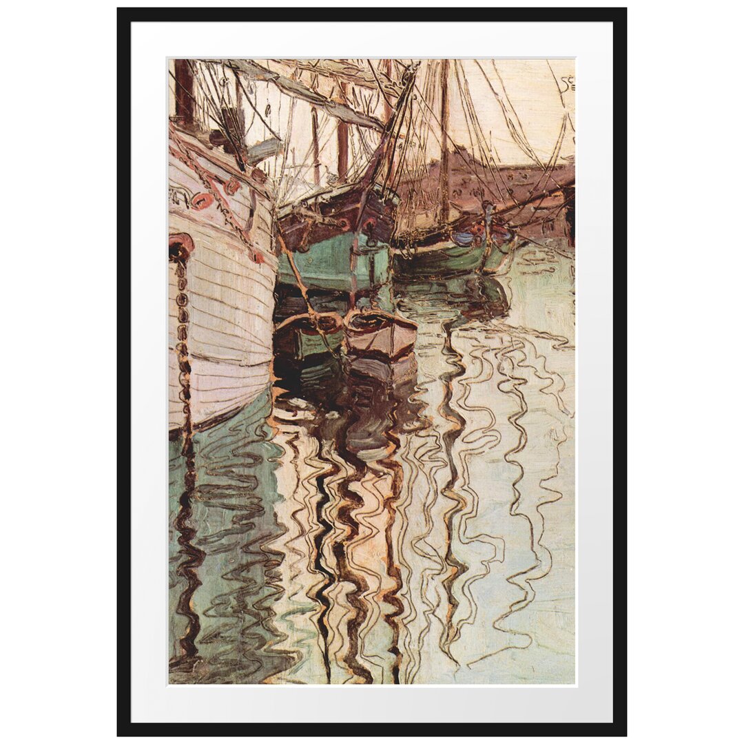 Gerahmter Kunstdruck Sailing Ships in Wave Moving Water von Egon Schiele