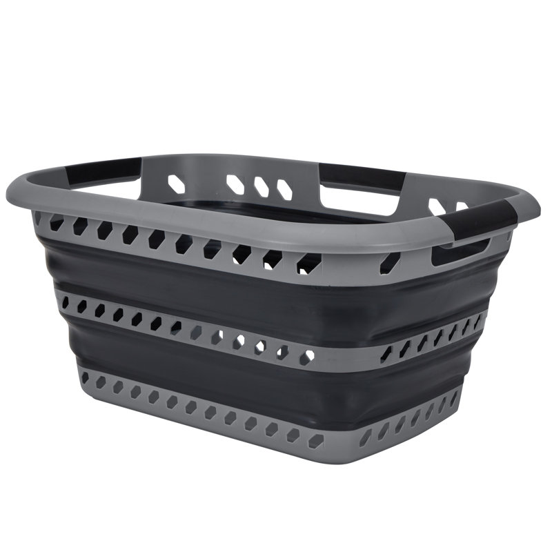  Collapsible Laundry Basket in Grey/Black, Gray
