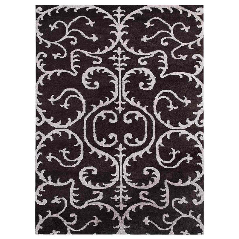Tapis d'intérieur rectangulaire contemporain en soie nouée à la main, brun et beige, Rectangulaire 3 pi x 5 pi