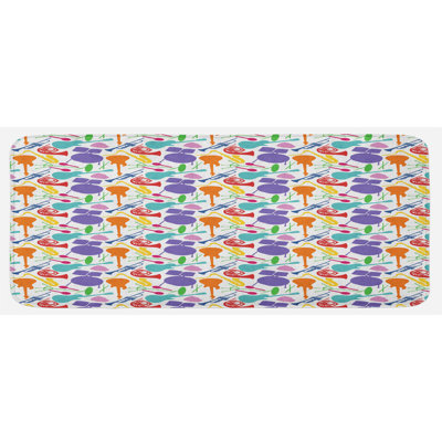 Colorful Instruments Bass Guitar Rock Microphone Trumpet Saxophone Jazz Party Theme Multicolor Kitchen Mat