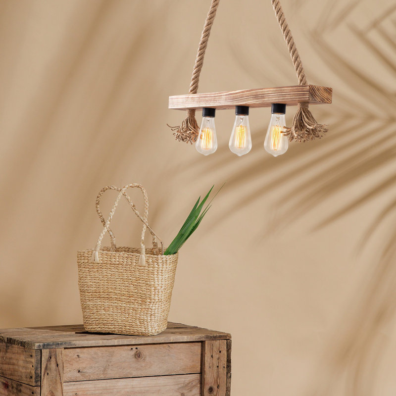 Rustic Wooden Chandelier with 3 E27 Sockets, 23.6 x 3.5 x 23.6 Inches | Max 40W | Modern Novelty Design, Elegant Solid Color Finish | Adjustable Cable Length: 15.7 Inches | Perfect for Dining Rooms & Living Spaces