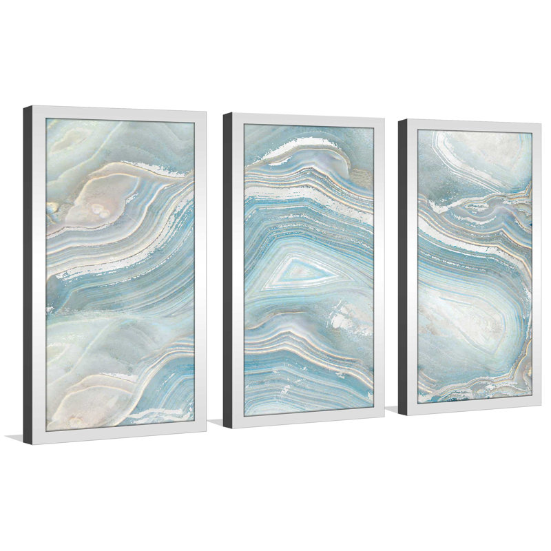 «Agate I», reproduction de peinture à l'acrylique à multiples images en bleu / gris, L 40,5 po x H 25,5 po x P 1 po