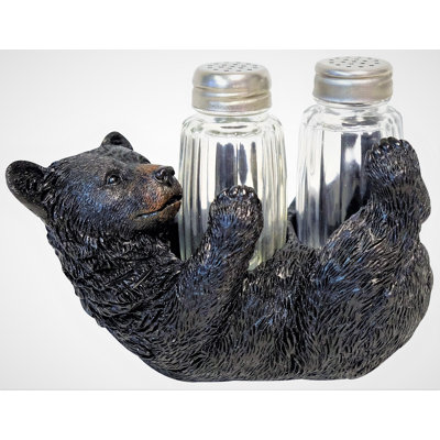 Resin Rustic Salt and Pepper Shaker Set Black Bear on Back Design