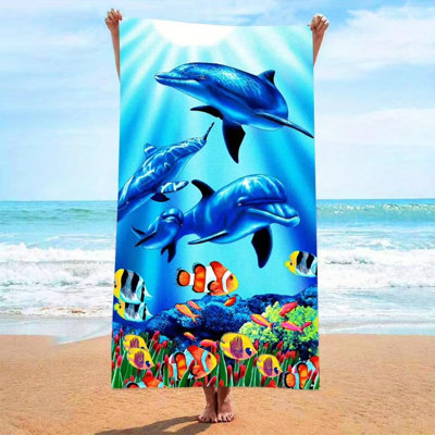 Beach Towel Dolphin and Fish Pattern Sun Protection and Windproof Suitable for Beach Pool Camping Travel Beach Blanket 30*63inch