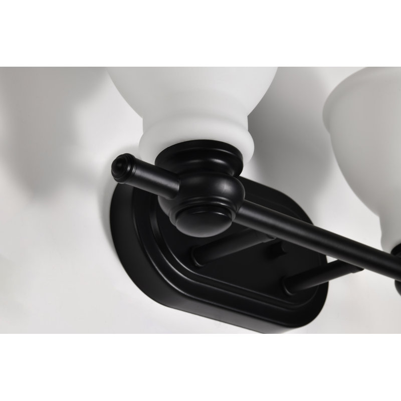 Meuble-lavabo 2 lumières Loletta - noir mat avec verre blanc satiné