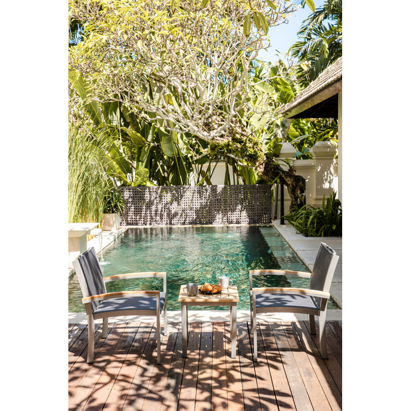 Tribeca Aluminum Teak Sling Stacking Lounge Chair, Silver/Brown