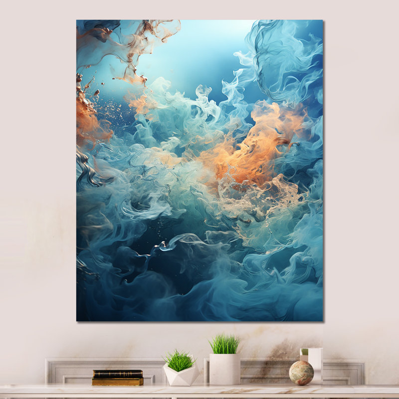 «Marine Blue And White Fusion I» sur, H 32 po x l 24 po