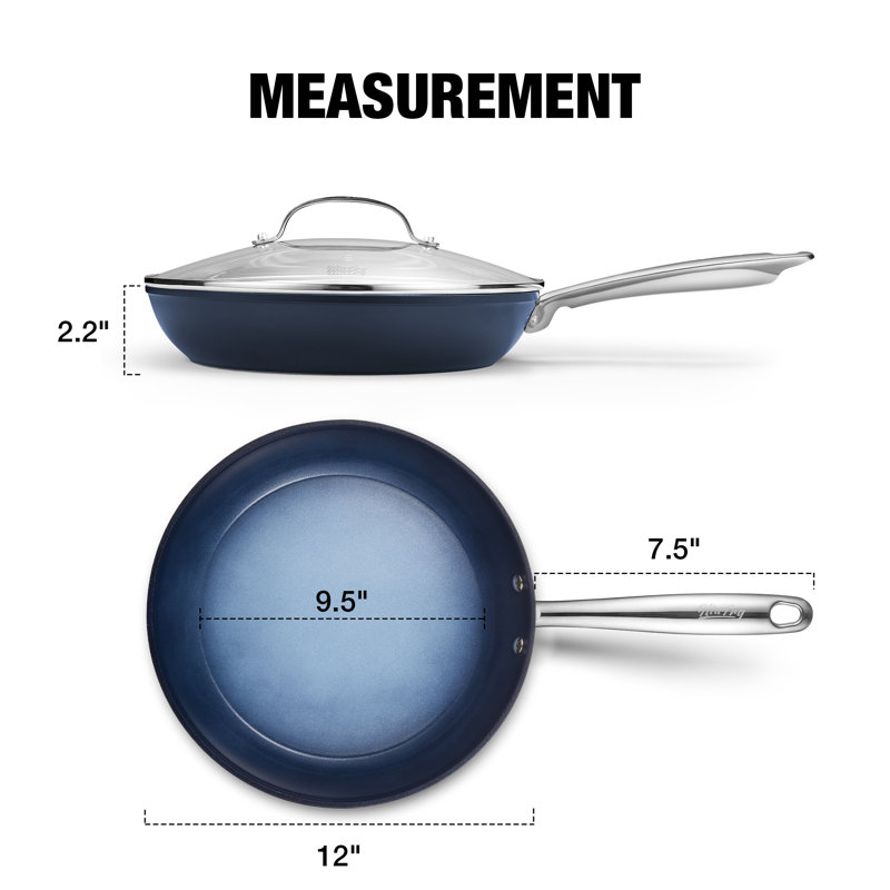 Poêle à frire antiadhésive en aluminium avec couvercle Hlafrg, 12", Bleu
