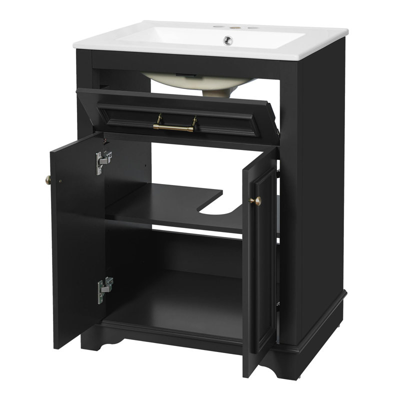 Meuble-lavabo 24 po avec lavabo en céramique, Noir
