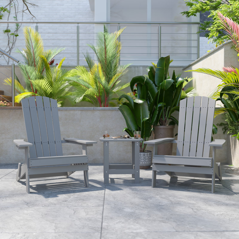 Balasi Indoor/Outdoor Folding Adirondack Chairs with Side Table, Gray