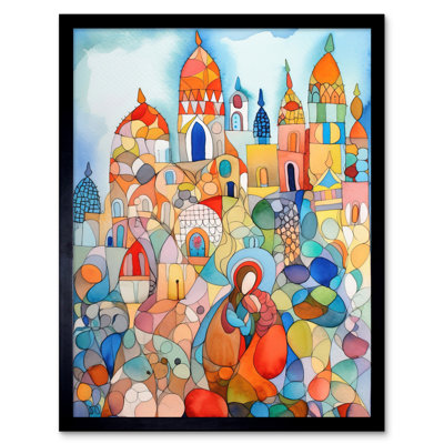 Abstract Moroccan Cityscape Folk Art Artwork Framed Wall Art Print 9X7 Inch