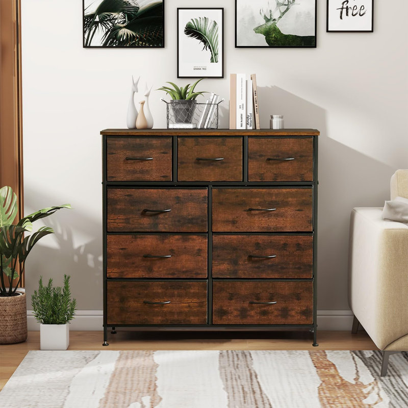 Dresser For Bedroom, Schelte Storage Drawers, Anti-Tip Tall Fabric Closet Chests Organizer Tower Furniture With Wooden Top Metal Frame For Clothes, Kids Room, Living Room, Hallway, Entryway