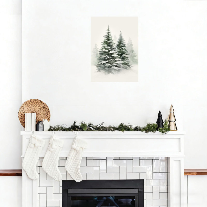 Décoration murale / Peinture de Noël d'arbres dans la neige, art mural non encadré, L 12 po x l 8 po