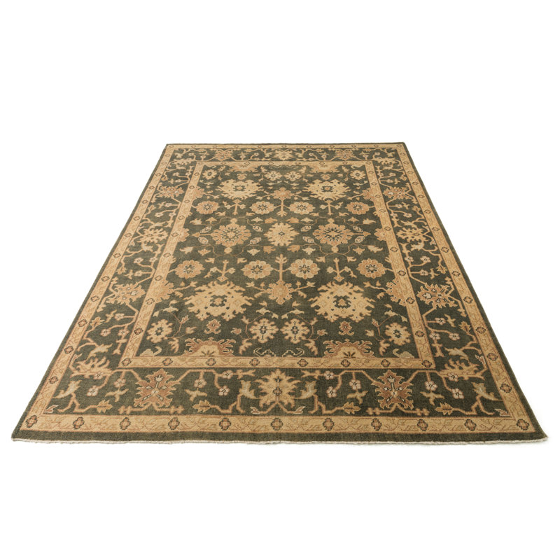 Tapis décoratif bleu oriental noué à la main en laine Kirtley, Rectangle 12 pi x 15 pi