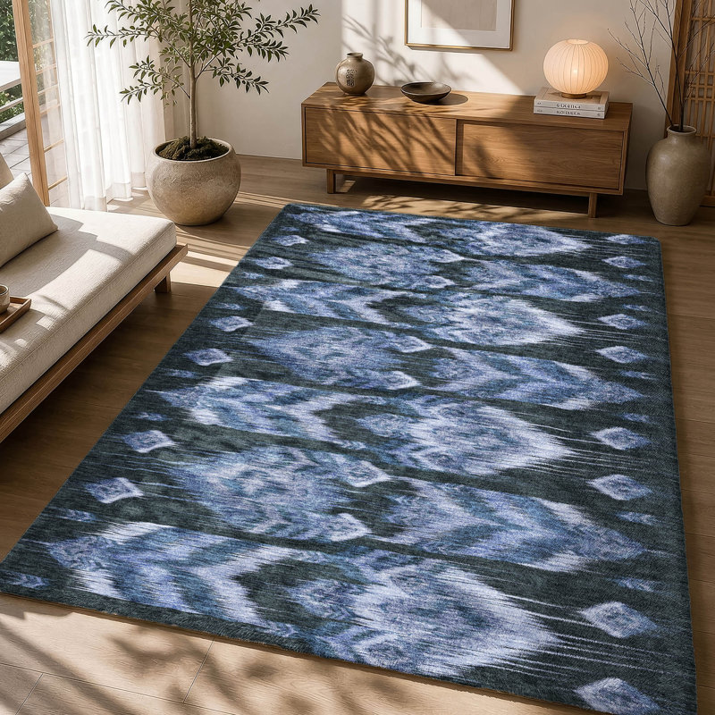 Tapis à poil long haut de gamme de qualité supérieure lavable à la machine ADS812, Bleu, 8' x 10'
