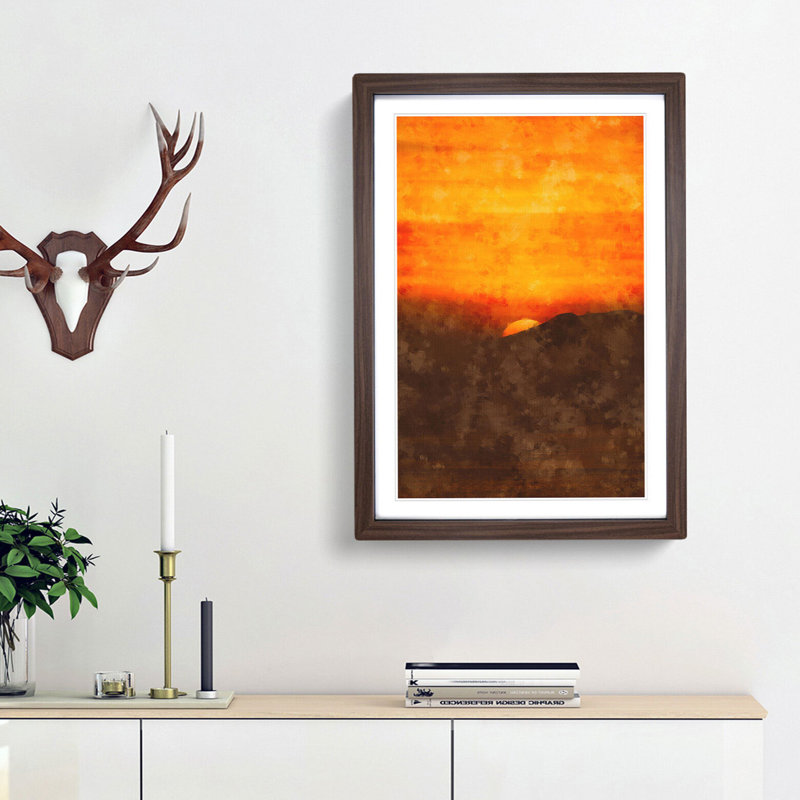 Orange Sunset Abstract - Picture Frame Painting Print, 33cm H x 24cm W x 2cm D, Walnut Framed