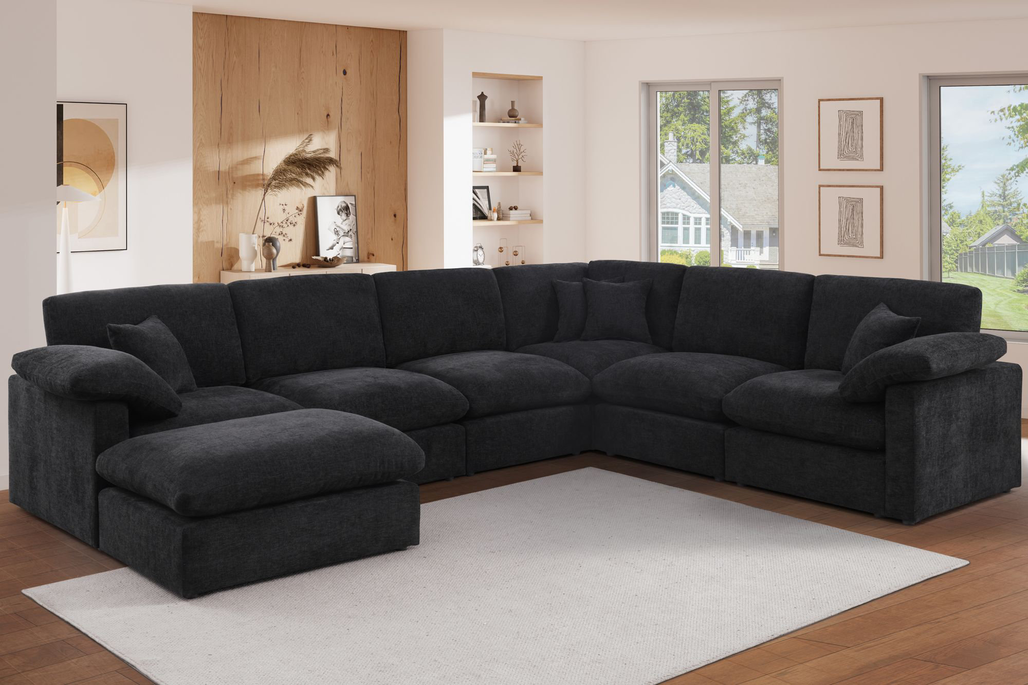 Hokku Designs Reversible 7-Piece Corner Sectional Couch, Chenille Cloud ...