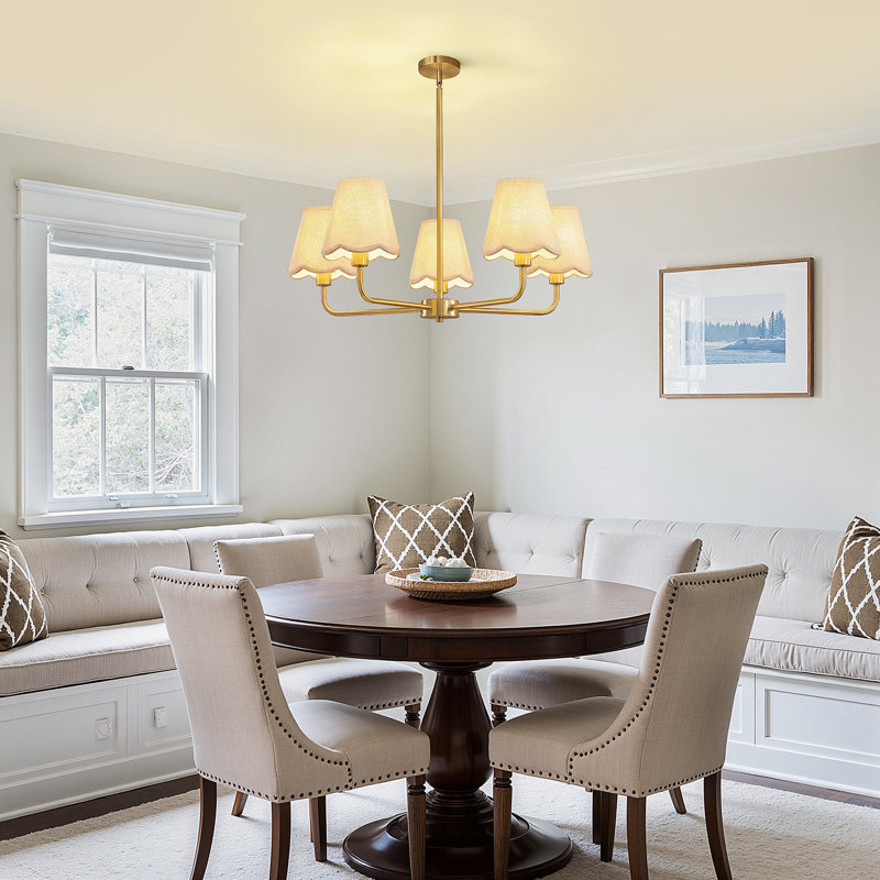 5-Light Modern Dimmable Chandelier With Fabric Shades, Brushed Gold