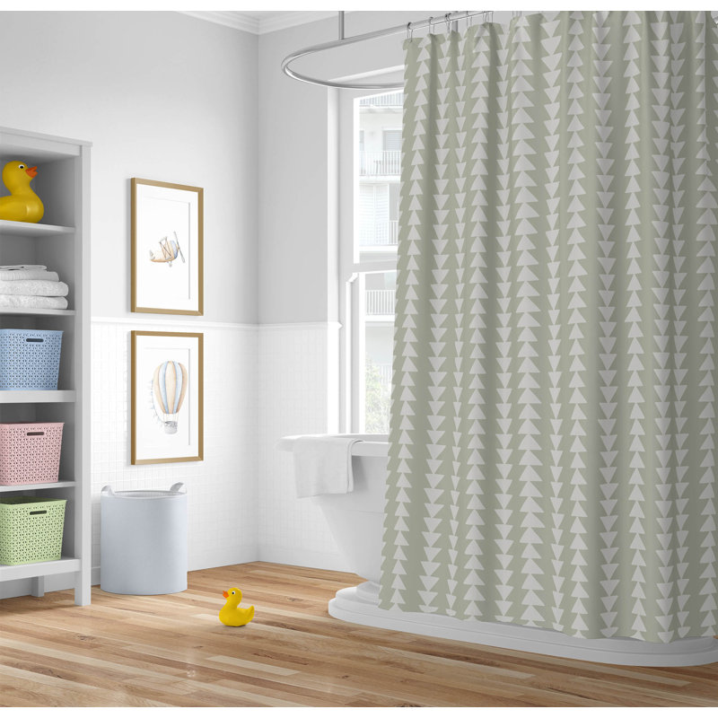 Tartan Block Ultra-Thin Lightweight Shower Curtain, Light Green Geometric 8