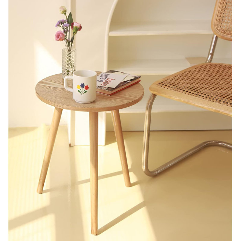 Small Round Modern Side Table - 16"D x 19.5"H Natural Walnut (Living Room/Bedroom/Office Small Spaces), Natural Walnut
