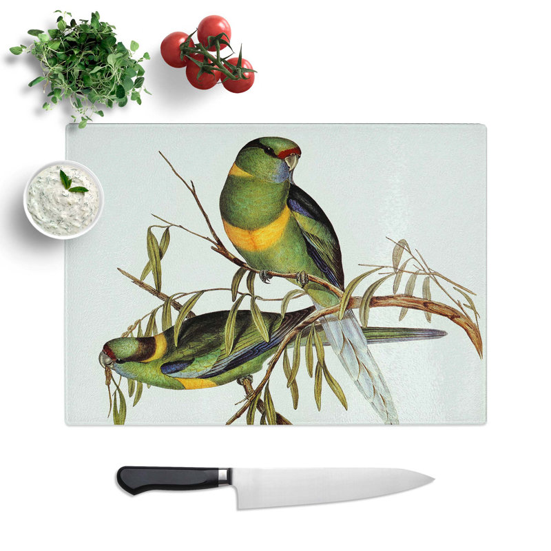 Tempered Glass Barnard's Parakeets Chopping Board, 28.5 cm W x 20 cm L