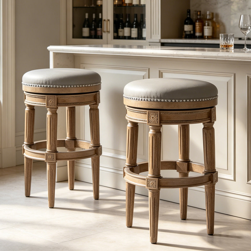 Tabouret de comptoir pivotant de 26 à 30 po de hauteur avec structure en bois massif, Dark Walnut, Dark Walnut, 2