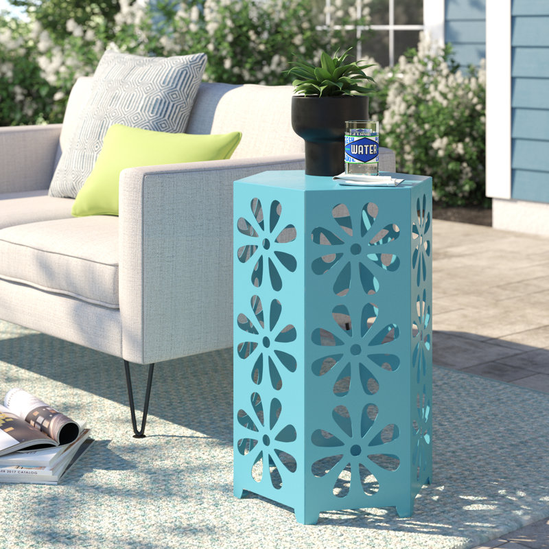 Perera Metal Outdoor Side Table , 68.5'' in. W 38'' in. D, Blue