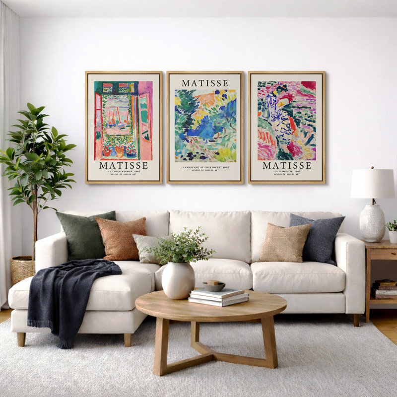 Classical Artwork "Vibrant Colorful Henri Matisse Wall Decor, Modern Abstract Landscape Wall Pictures, Large Framed Canvas Giclee Print 3 Pieces Wall Art Set" 16"x24"x3 pcs, 24"x36"x3 pcs