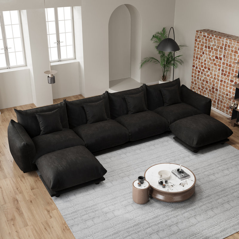 Canapé modulaire en chenille 6 pièces Cloud avec repose-pieds, canapé-lit modulaire réversible en tissu doux pour le salon, la chambre à coucher et le bureau