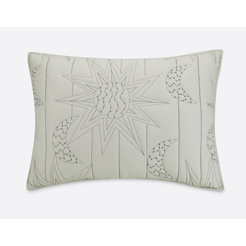 Full White Cotton Reversible Quilt Set with Graphic Detail