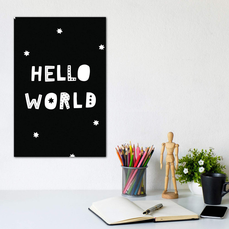«Hello World», reproduction d'art textuel, H 12 po x l 8 po x P 0,75 po, Toile tendue, Pas de tapis