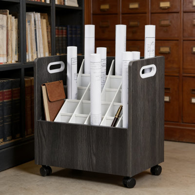 Armoire de rangement mobile avec 30 fentes - Support de plan de construction en bois massif pour bureau, plans, cartes et documents roulés
