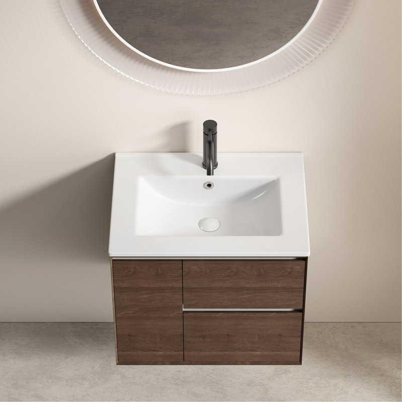 Comptoir de meuble-lavabo en céramique 36 po avec trop-plein, lavabo vasque de salle de bain blanc brillant, 36"