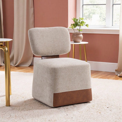 Linen Upholstered Armless Dining Chair with Casters in Beige - Modern Mobility & Customizable Comfort