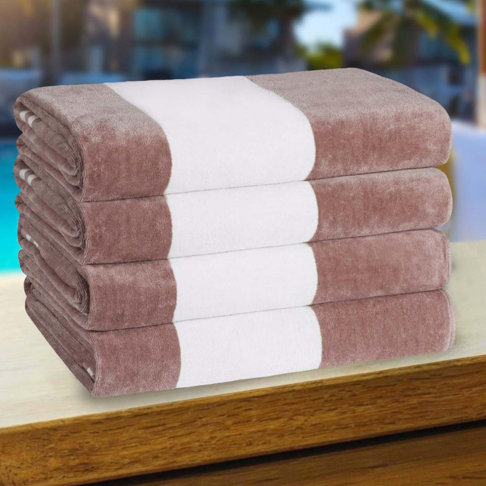 Calheta Cotton Oversized Cabana Stripe Beach Towels, Taupe, 4