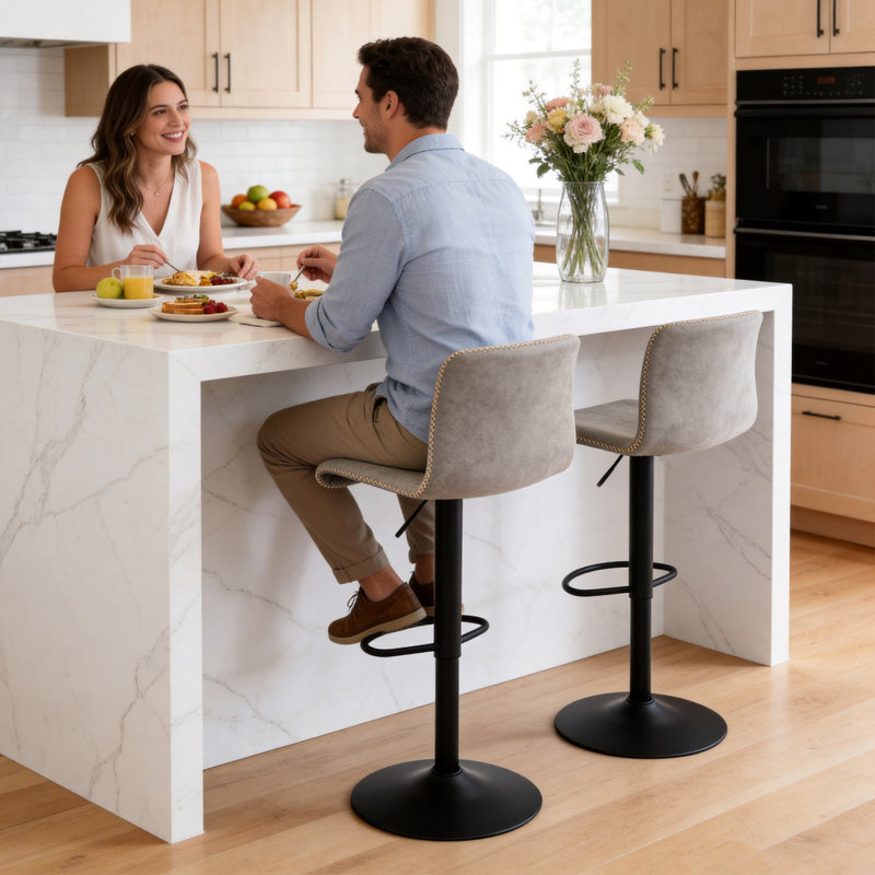 Bar Stools Set, Counter Height Bar Stools with Back, Adjustable Bar Stools 24" to 32", Faux Leather Bar Stools for Kitchen Island
