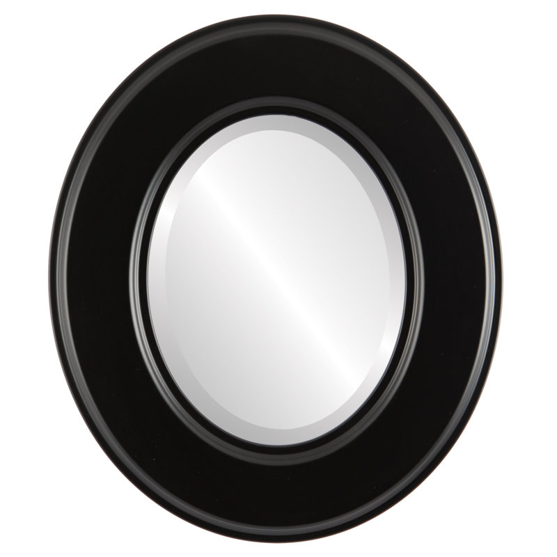 Woodley Wood Frame Oval Wall Mirror, 35" H x 29" W, Matte Black