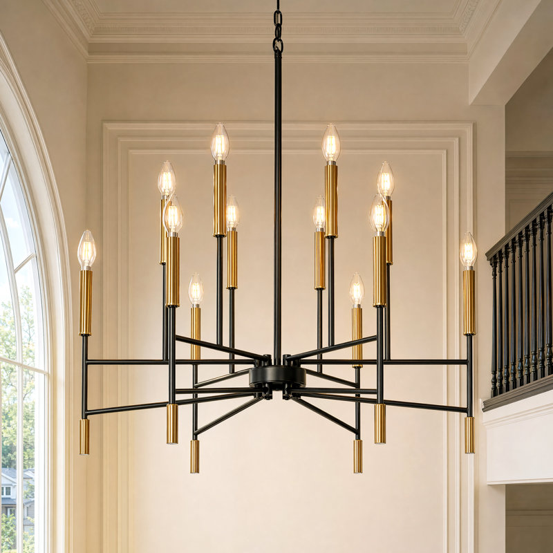 Modern 12-Light Black & Gold Chandelier