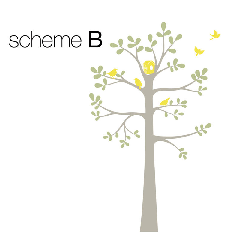 Décalcomanie murale arbre de rayonnage, Blanc / Jaune, 55 po x 94 po