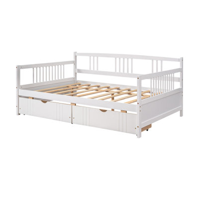Full Size Daybed Wood Bed With Two Drawers,White