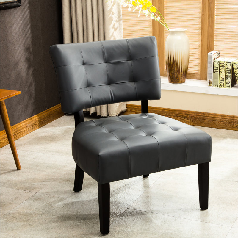 Gray Blended Leather Accent Chair With Oversized Tufting - Fine Craftsmanship Back Relaxing Seating, Gray