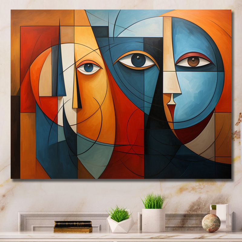 Cubisme géométrique Portrait X - cubisme, art mural, Toile tendue, H 12 po x l 20 po x P 1 po